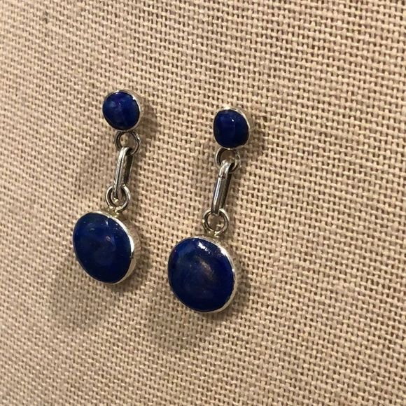 LAPIS LAZULI Sterling Silver 950 Drop Dangle Earrings - Picture 5 of 11